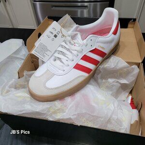 Men's Size 10 Adidas Samba Sneakers Shoe White Scarlet Red Gum JQ5865 BRAND NEW